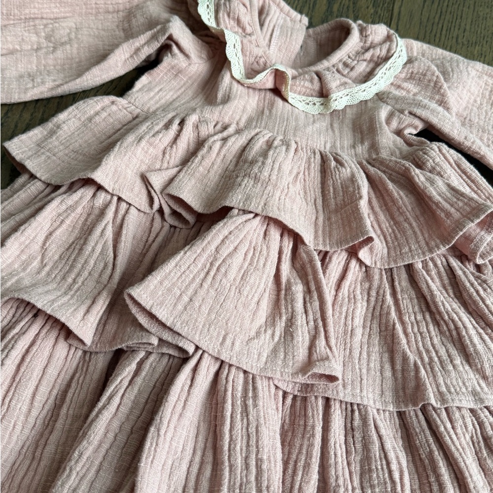 Pink Ruffled Kids Dress custom handmade in poland 100% organic cotton 2T 18-24 m